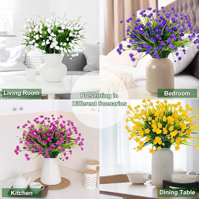 TURNMEON 12 Bundles Artificial Flowers for Outdoors Spring Decor, Realistic UV Resistant Fake Plants Faux Plastic Flowers for Outside Planter Home Gardens Porch Yards Cemetery Summer Decor(Yellow)