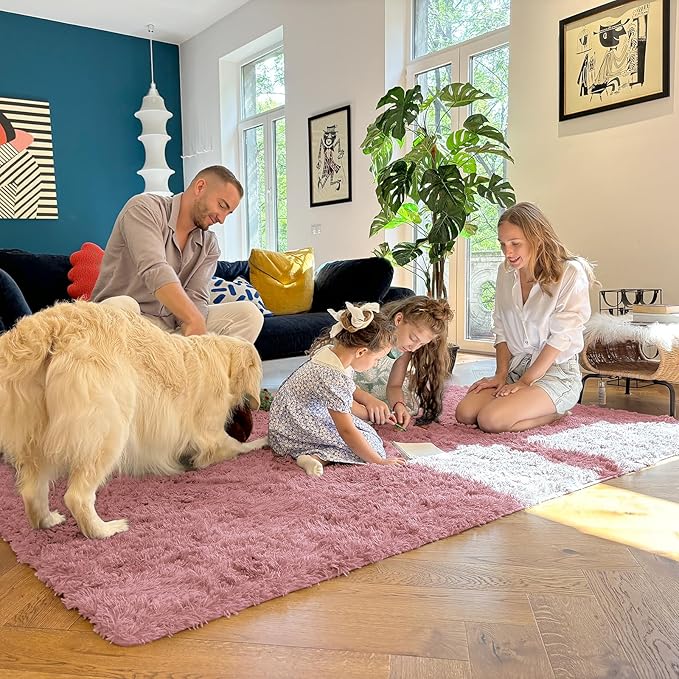 OLANLY 5x8 Machine Washable Large Area Rugs for Living Room, Bedroom, Soft Fluffy Shaggy Bedside Rug, Indoor Floor Carpet for Kids Girls and Boys, Dorms, Nursery, Home Decor Aesthetic, Pale Pink