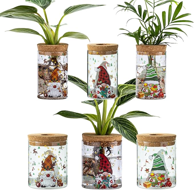 Christmas Vases, 2 Sizes Propagation Jars with Christmas Decorations Patterns, Desktop Glass Hydroponic Planter for Plant Cuttings, for Plant Lovers (6)