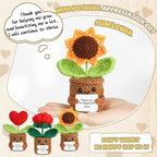 Graduation Teacher Appreciation Gift Positive Crochet Flower Heart Plant Emotional Support Sunflower Inspirational Handmade Knitted Doll with Thank You Card Motivational Crochet Birthday Present