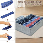 PINGMIC Gray Sock Organizer Divider 1 Pack with Lid - 30 Cell Foldable Closet Storage, Tie Organizer For Men Boxes for Socks, Ties, Belts