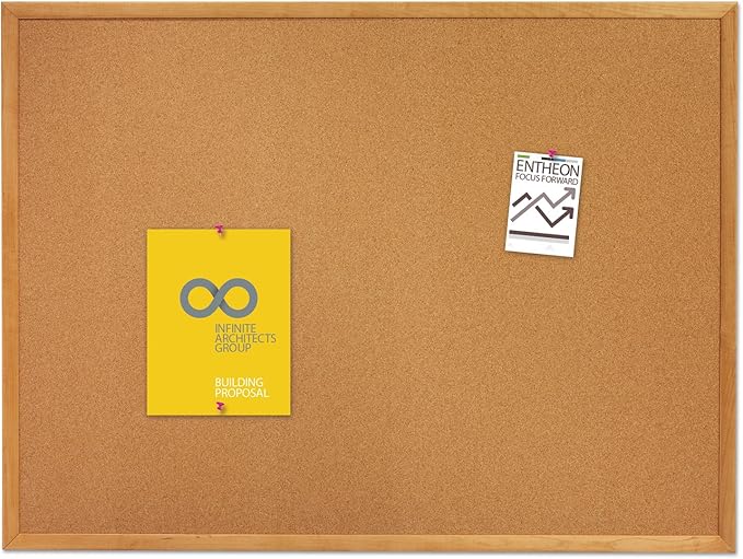 Quartet Cork Board, Bulletin Board, 2' x 1.5' Corkboard, Oak Finish Frame (301)