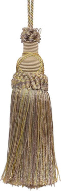 DÉCOPRO 5 1/2" (14cm) Key Tassel 4" (10cm) Loop with Criss Cross Design (Style# KTIC) Cashew Beige Multicolor #2935 (Light Beige Mint Green Yellow Gold) Sold Individually
