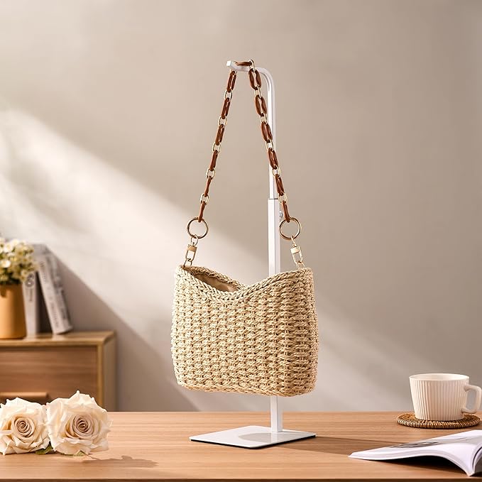 2 Pcs Purse Holder Handbag Display Stand: Hanger Rack Showing Bags, Purses, and Wreath, Adjustable Hook Stand for Tabletop, Closet, Desk, and Retail Use for Vendors, White