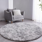 FJZFING Tie-Dyed Light Grey Round Rug Ultra-Soft Plush Modern 5x5 Circle Area Rug for Kid's Bedroom, Fluffy Shag Circular Rug for Nursery Room, Non-Slip Tie-Dyed Light Grey Rug for Teen's Room