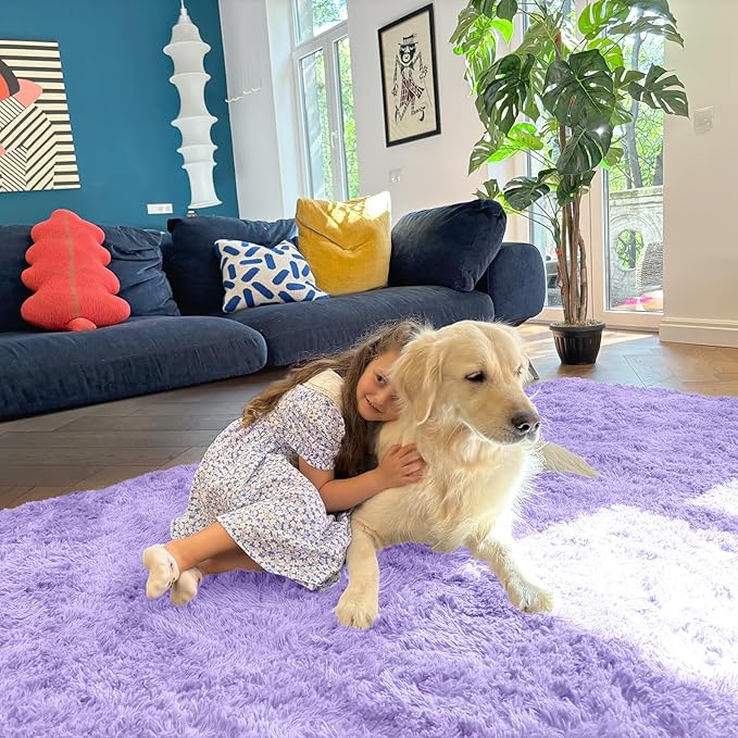 OLANLY 2x3 Machine Washable Small Bedside Rug, Soft Fluffy Shaggy Entryway Throw Rugs for Bedroom, Living Room, Indoor Floor Carpet for Kids Girl Boy, Nursery Room, Home Decor Aesthetic, Light Purple