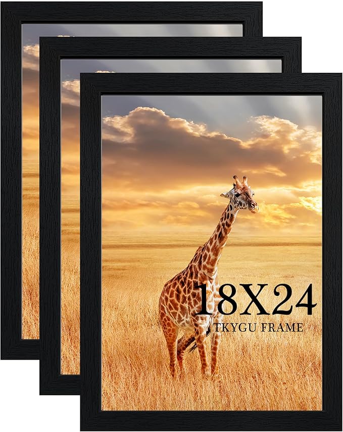 18x24 Poster Frame Black Set of 3, Woodgrain Frame for 18x24 Inch Studio Gallery with Durable Shatter Resistant Plexiglass,Wall Gallery Photos frame 24 by 18 Posters & Art Prints for best gift