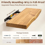 fuqing Live Edge Floating Shelves for Wall 48 inch, 8 Inch Deep Solid Elm Wood Floating Wall Shelves - Rustic Wooden Shelves with Invisible Brackets for Living Room Bedroom Kitchen, 1 Pack, Natural