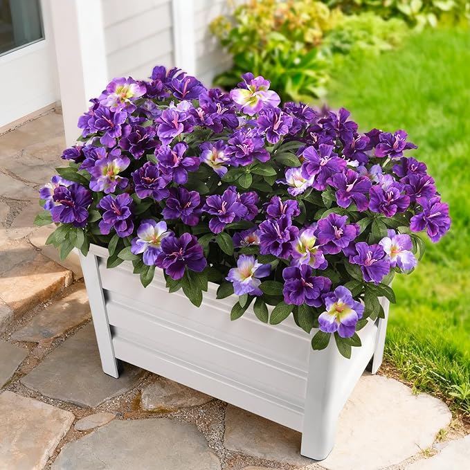 Artificial Fake Flowers for Outdoor, 8 Bundles Faux Plants Silk Flowers Spring Decoration UV Resistant No Fade Plastic Flowers for Outside Planters Home Porch Patio Yard Garden Decor