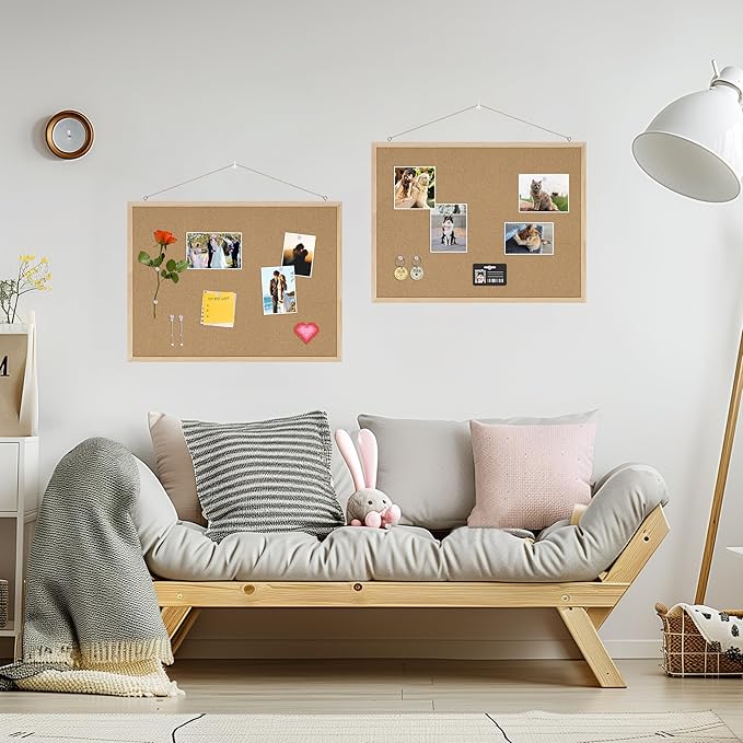 DAHAPYBOO Cork Board 2Pack,24x18 Bulletin Board for Office with Pin Oak Wood Boards, Message Board or Vision Board.