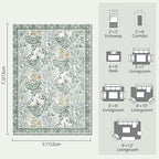 Botanical Floral Area Rug 5x7 Light Green Cream Vintage Garden Design, Perfect for Living Room, Bedroom, Kids Room, Nursery - Stain & Water Resistant Non-Slip, Pet & Child Friendly Area Rugs