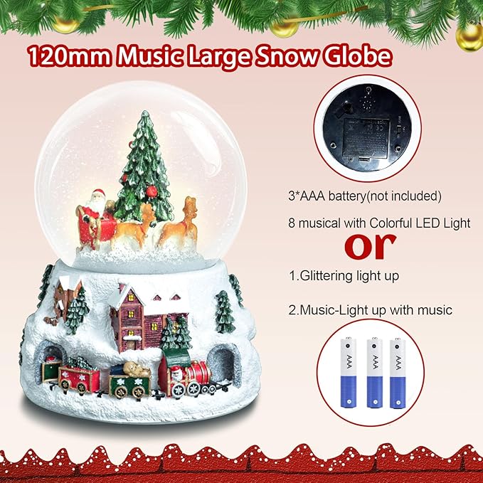 Christmas Snow Globe with LED Light Musical Snowflakes Holiday Decoration Gift, 5.9 Inch Santa Claus and Christmas Tree Water Globe.