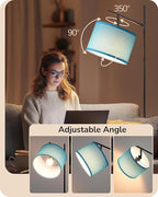 EDISHINE Modern Floor Lamps for Living Room, 64.7" Minimalist Standing Lamp with 3 Color Temperatures Bulb & Adjustable Linen Shade, Foot Pedal Switch, Arc Tall Lamp for Office Bedroom, Blue Shade