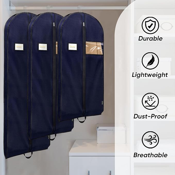 BALEINE 2PK Heavy Duty Garment Bag with Shoe Storage Travel Bag for Dresses, Suit, Coats Travel Essential (43", Blue)