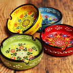Ashtray Set Cigarette Ash Tray for Indoor Outdoor Use Ash Holder for Smokers Desktop Smoking Ash Tray - Home Office Decoration Hand-Paint Ceramic Cigar Ashtrays (2 pcs Large - Red and Green)
