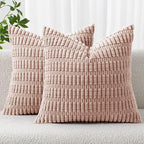 MIULEE Pack of 2 Corduroy Decorative Throw Pillow Covers 18x18 Inch Soft Boho Striped Pillow Covers Modern Farmhouse Home Decor for Sofa Living Room Couch Bed Pink Spring Valentine Decor