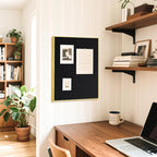 Linen Bulletin Board 24" x 18", Black Fabric Pin Board with Gold Aluminum Frame, Decorative Vision Board for Home Office, Bedroom & Dorm Wall Decor, Includes 10 Push Pins