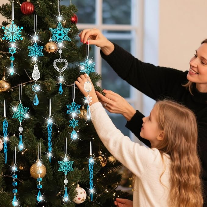 Crystal Snowflake Christmas Tree Decorations - 21pcs Christmas Tree Ornaments Sparkling Dazzling Festival Party Decoration Crystal Snowflake Design Hanging Ornament Holiday Season Home Decor