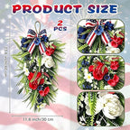 2 Pack 21'' Patriotic Teardrop Swag Wreaths Artificial 4th of July Red White Blue Floral Swag with Fern Leaves Peonies Roses for Independence Day Memorial Day Front Door Porch Cabinet Window Wall