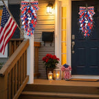 2 PCS 24'' Patriotic American Swag for Front Door 4th of July Teardrop Swags Independence Day Swags Wreath Red White Blue Flag Forsythia Flowers Hanging Swag for Memorial Day Flag Day Cabinet Decor