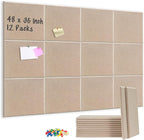DOLLAR BOSS Large Cork Board for Wall 48" x 36" x 0.5" Bulletin Board 12 Packs Corkboard Tiles Self Adhesive Felt Wall Tiles for Office Home School, Latte