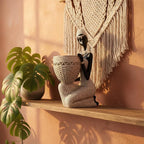 Lescafita Handmade White African Tribal Woman Sculpture - Crystal Earrings & Basket Statue, Ivory Resin Home Decor for Modern Shelves/Tables, Elegant Housewarming Gift (9.65" H)
