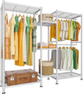 LEHOM G6M Heavy Duty Clothes Rack for Hanging Clothes, Portable Garment Rack Compact Size Closet Organizer, Freestanding Metal Clothing Rack Wardrobe Closet with Storage Shelves for Bedroom, White