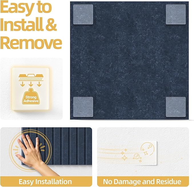 Large Cork Board for Wall 48" x 60" Blue Bulletin Board with Safe Removable Adhesive Squares for Pictures Photos, Alternative CorkBoard Felt Pin Boards Tiles for Office Classroom Wall Decor - 20 Pack