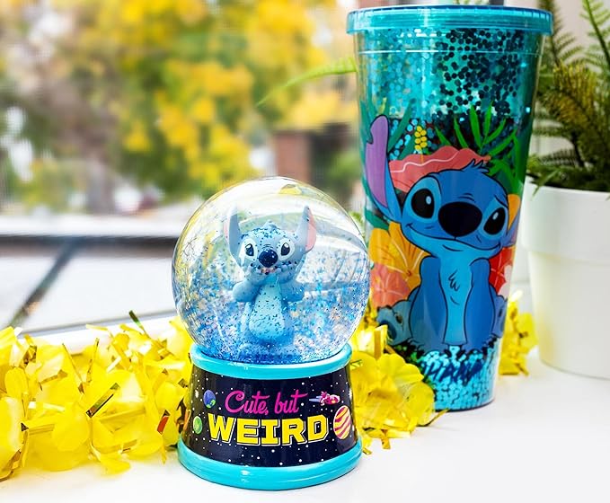 Disney Lilo & Stitch Cute But Weird Light-Up Adult Snow Globe with Swirling Glitter Display Piece | 6 Inches Tall