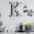 Qunclay 5.7" Silver Crystal Diamond Bling Letters Crushed Diamond Decoration Wooden Glitter Letter with Screw and Hooks Rhinestone Gift for Wedding Y2k Mcbling Bedroom Wall Decor (Letter K)