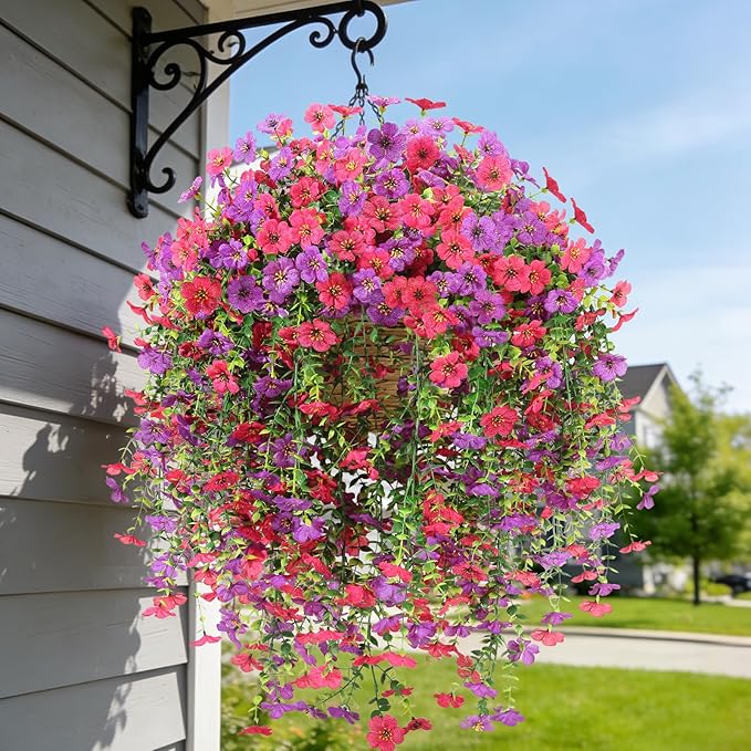 2 Bundles Fake Flowers for Spring Decor, Hanging Artificial Flowers for Outdoors, UV Resistant Spring Floral Stems for Porch, Window and Garden Decoration (2)