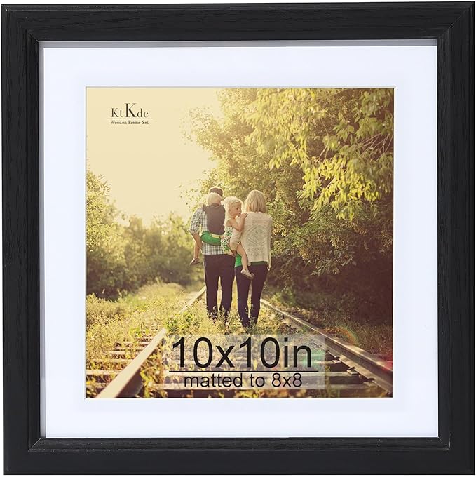 KTKDE 10x10 Picture Frame, Display 8x8 With Mat or 10x10 Without, Tempered Glass Wooden Square Photo Frame for Black Frame, Wall Gallery Poster Frame best gift