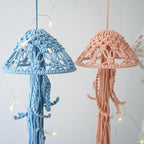 Macrame Wall Hanging,Jellyfish Dream Catcher with Star Lights,Bohemian Woven Wall Art Decor Beautiful Apartment Dorm Room Door Decoration (Pink)