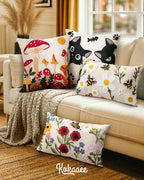 Embroidered Lumbar Pillow Cover 20x12 Inch - Spring Summer Boho Decorative Pillow Cover with Zipper for Living Room Couch Sofa Bed Aesthetic Design Retro Flower Cushion Pillowcase