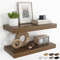 RICHFOCUS 20Inch Floating Shelves for Wall 2 Pack Shelves for Bedroom|Kitchen|Bathroom|Laundry Room Rustic Wood Wall Mounted Shelf with Invisible Brackets for Books|Storage|Decor, Walnut