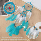 Pretty Jolly Indian Small Blue Dream Catchers Wall Decor Handmade Feathers Native Mini Dreamcatchers Home Decoration Ornament for Bedroom Birthday Party-2 Rings