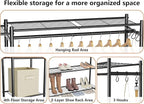 Wardrobe Closet,Portable Clothes Rack with 4 Tiers Shelves,Freestanding Closet Organizers and Storage System with Hanging Rods,Steel Clothing Rack Suitable for Cloakrooms,Bedrooms,Entrances,etc.Black