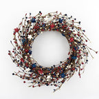 NeoL'artes 20inch Patriotic Wreaths for Front Door, 4th of July Pip Berry Grapevine Wreath White Blue Stars and Berries, Independent Day Porch Door Window Decor