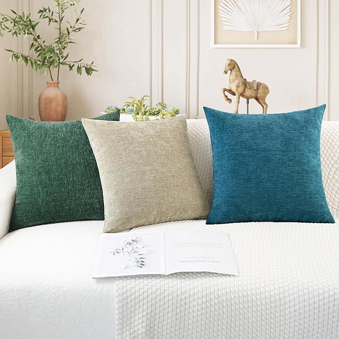 CaliTime Throw Pillow Covers Decorative 20 X 20 Inches Pack of 2 Cozy Chenille Cushion Cases for Couch Sofa Bed Living Room Home Light Taupe