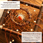 Dream Catcher Native American Boho Dreamcatcher Rattan Wood Wall Decor, Handmade Natural Dream Catchers with Healing Crystal Stone Feathers Ornament Indian Decor for Bedroom Living Room