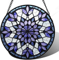 Stained Glass Window Hanging, Purple Blue Tiffany Style Flowers Sun Catcher for Window Door Home Decor Suncatcher Christmas Mother's Day Birthday Gifts for Women Men Mom Nana 15 in