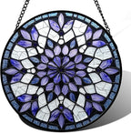 Stained Glass Window Hanging, Purple Blue Tiffany Style Flowers Sun Catcher for Window Door Home Decor Suncatcher Christmas Mother's Day Birthday Gifts for Women Men Mom Nana 15 in