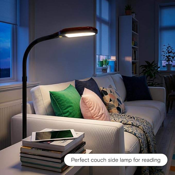 Brightech Litespan - Bright LED Floor Reading Lamp for Over Chair Crafts and Reading, Estheticians' Light for Lash Extensions, Adjustable Standing Lamp for Living Room, Bedroom, Office - Havana Brown