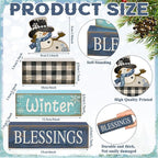 Moucuny 4 Pcs Winter Table Decorations Playful Snowman Decor Indoor Winter Tiered Tray Decor Rustic Wooden Decorative Snowman Block Sign Gift Snowflake Centerpiece Farmhouse for Home Kitchen