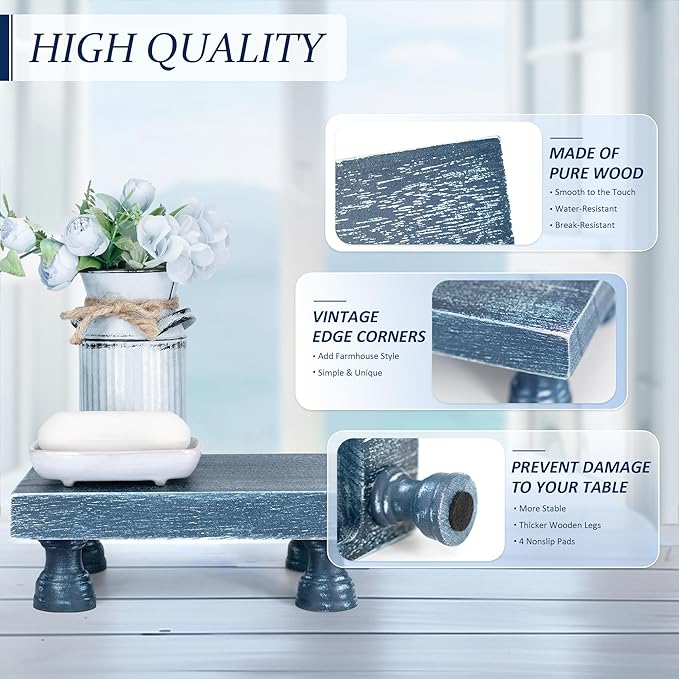 EOSAHR Decorative Display Risers for Home Decor - Wood Pedestal Stand for Kitchen Decor and Countertop Organizer - Ideal for Apartment Essentials (Blue)