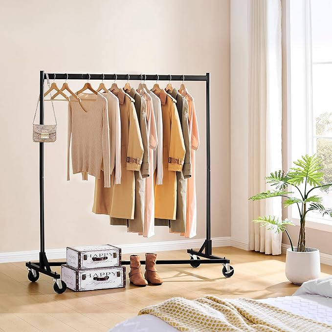 Hoctieon Z Rack, Rolling Clothes Racks with Z-Base, Heavy Duty Garment Rack, Clothing Racks for Hanging Clothes, Sturdy Metal Hanging Holder, Clothes Organizer Rack, Black