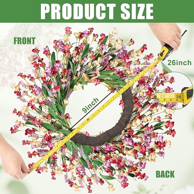 Artgar Front Door Wreath 26 Inch Spring/Summer Wreaths for Front Door, Front Door Wreaths for All Seasons for Indoor Outdoor Home Office Wall Window Wedding Farmhouse Decor (Red&Orange&Purple)