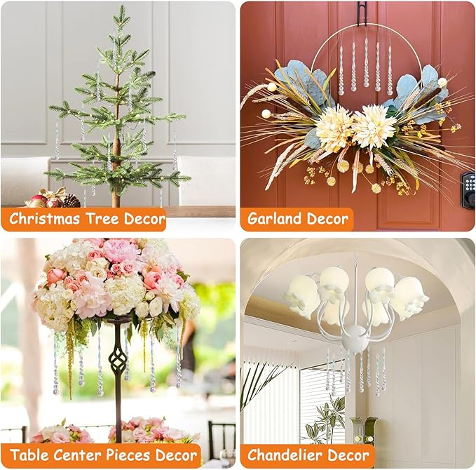 12pcs Crystal Icicle Christmas Tree Ornaments, Glass Beads Hanging Chandelier Pendants for Christmas Party Wedding Winter Decorations (Crystal AB)