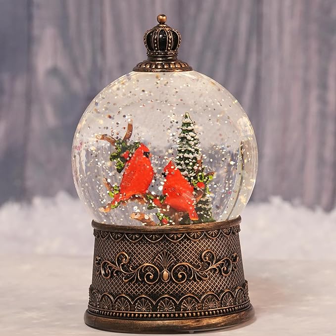 Cardinal Snow Globe, Lighted Christmas Snow Globes with Timer, Swirling Musical Glittering Snowglobe Lantern for Christmas Decorations(Cardinals)