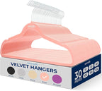 SereneLife 30 Pcs Pink Velvet Clothes Hangers - Non-Slip, Heavy Duty Hanger Set with 360° Swivel Hook, 10 lbs Weight Capacity, Lightweight, Ultra-Thin, Wrinkle-Free, Perfect for Closet Organization